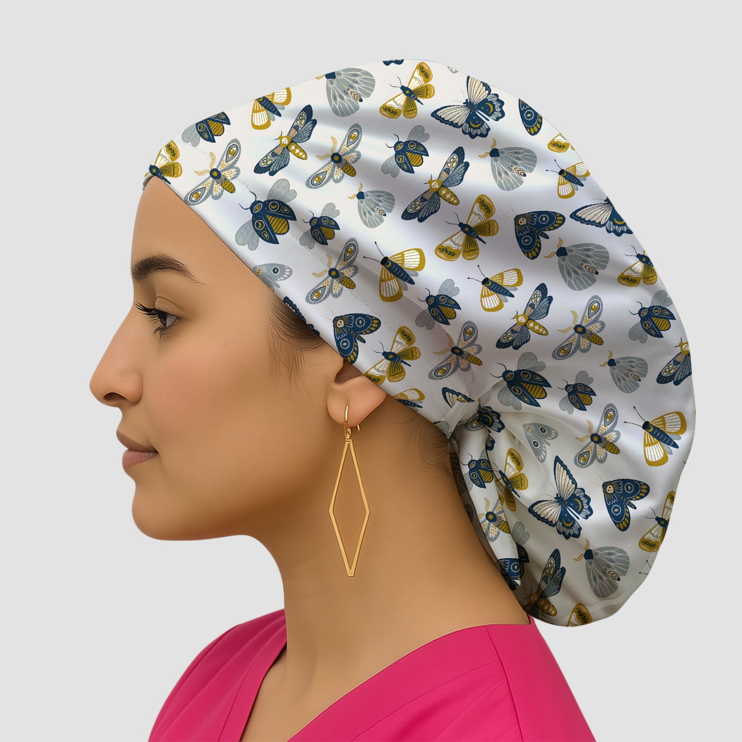 Cute Butterfly Moth Insect Pattern Scrub Cap, Bouffant Scrub Caps for Women