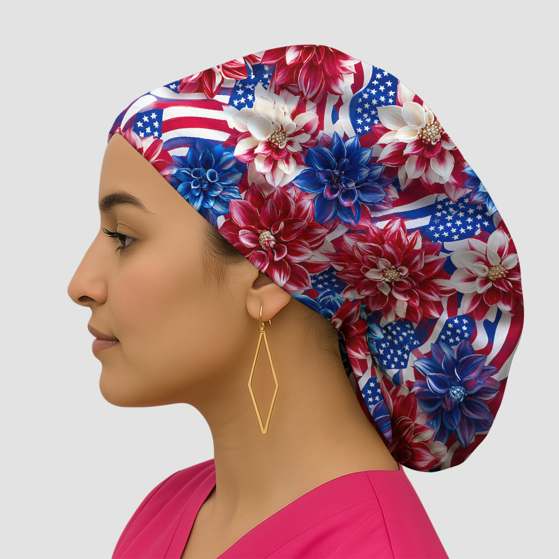 Festive Patriotic Floral Flag Pattern Scrub Cap, Surgical Caps for Doctors