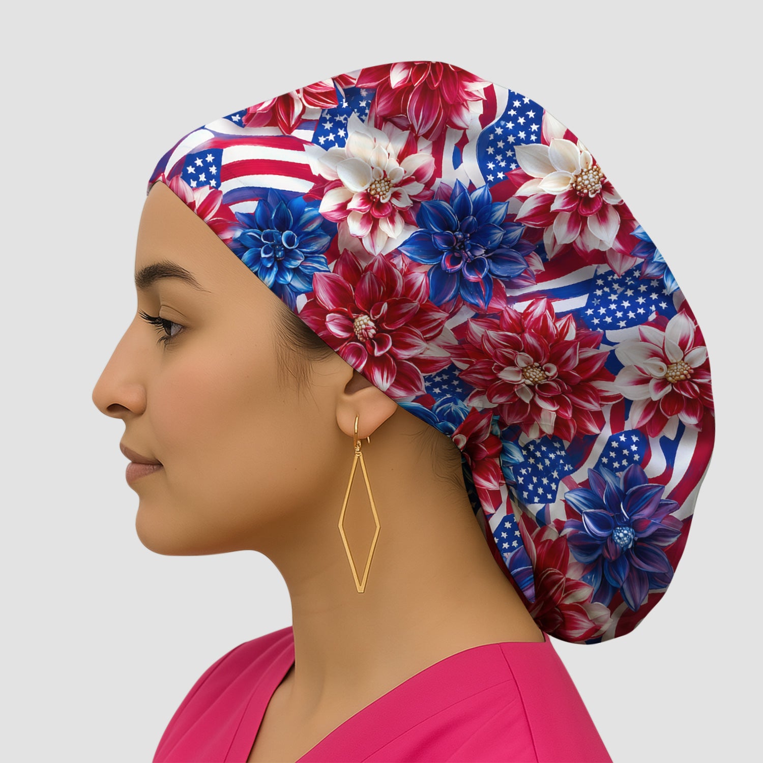 Festive Patriotic Floral Flag Pattern Scrub Cap, Surgical Caps for Doctors
