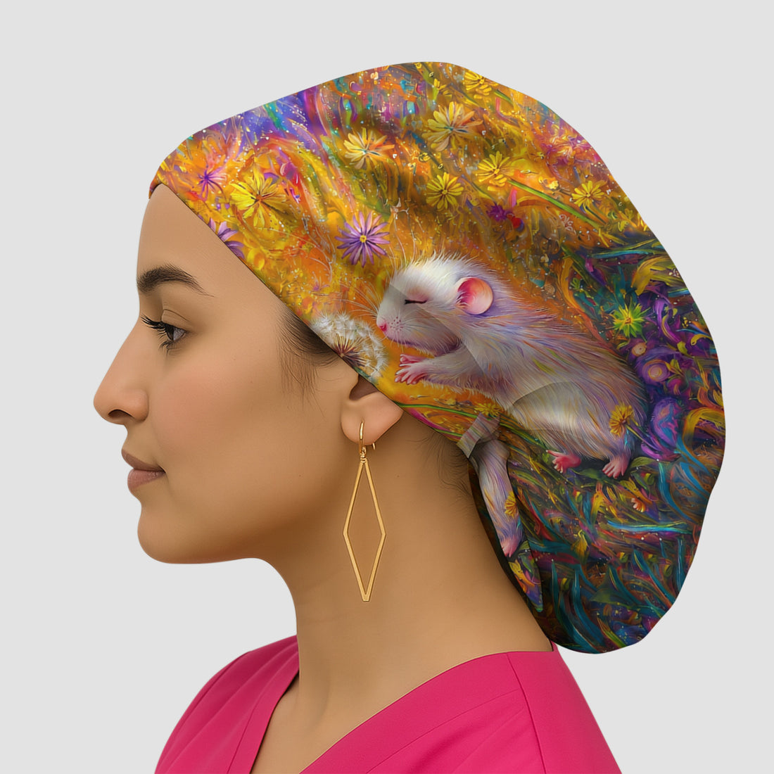 Cute Whimsical Mouse Dandelion Pattern Scrub Cap, Surgical Caps for Doctors