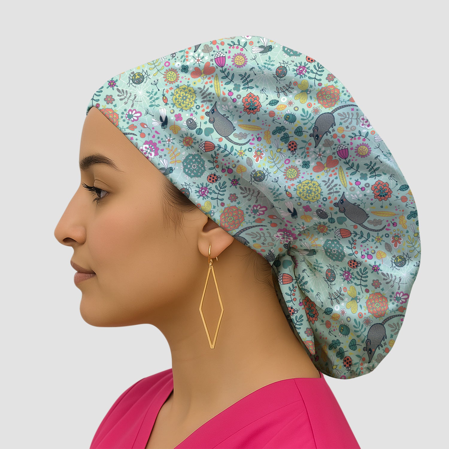 Woodland Mouse Floral Pattern Scrub Cap, Surgical Caps for Doctors