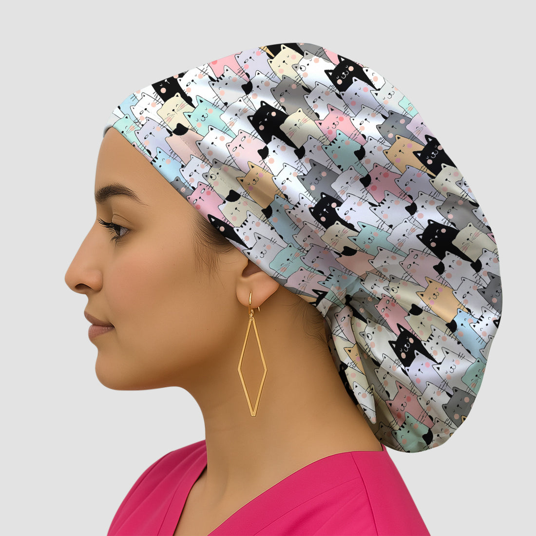 Playful Cartoon Cat Crowd Pattern Surgical Cap, Breathable Fabrics Caps Uniform