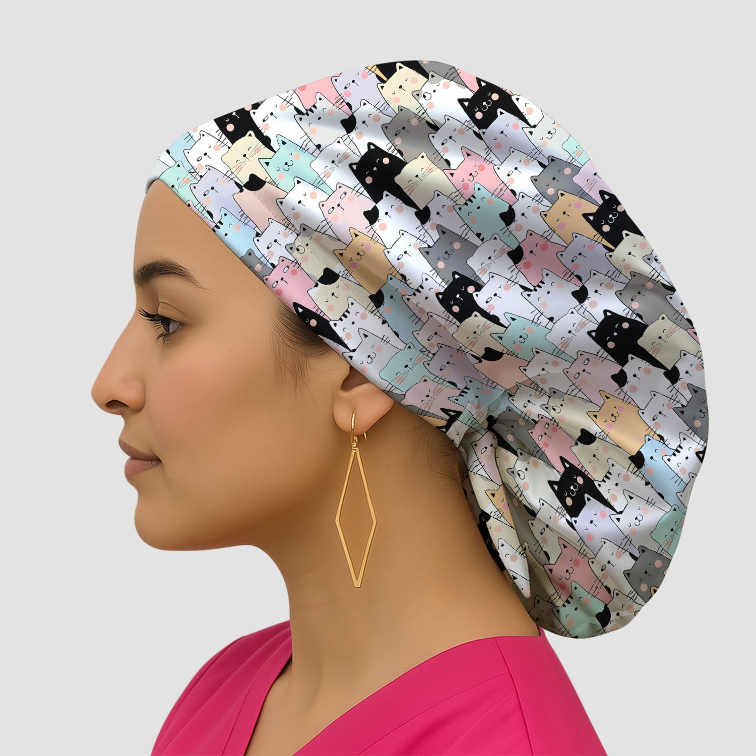 Playful Cartoon Cat Crowd Pattern Surgical Cap, Breathable Fabrics Caps Uniform