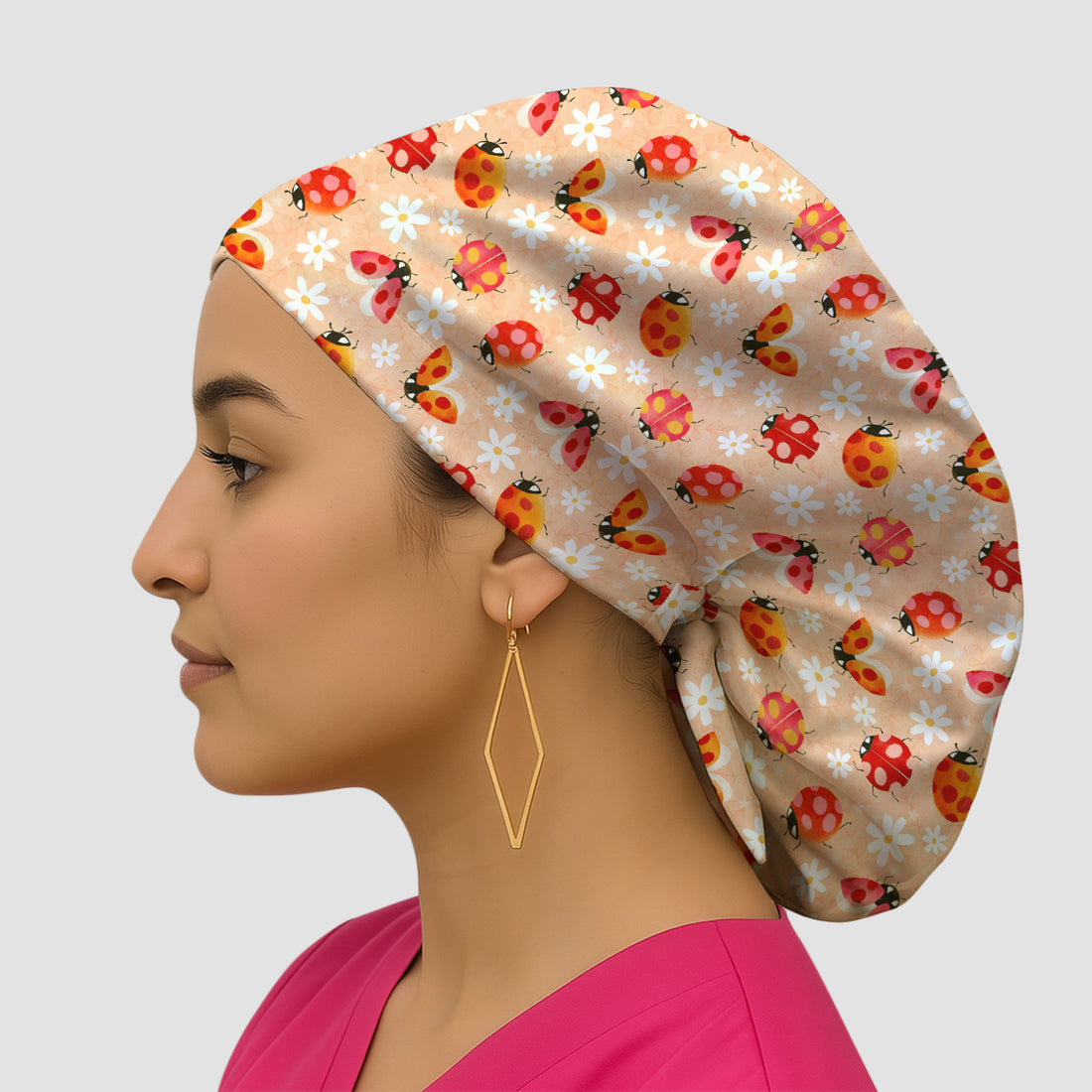 Ladybug Daisy Floral Pattern Surgical Cap, Breathable Fabrics Caps Uniform