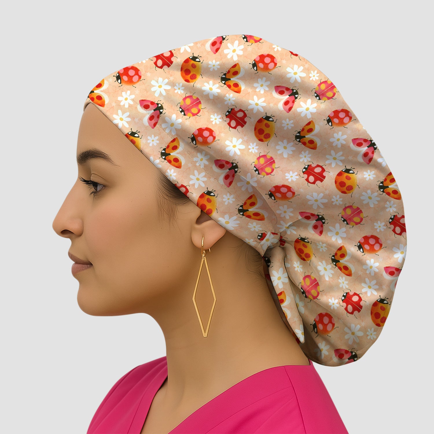Ladybug Daisy Floral Pattern Surgical Cap, Breathable Fabrics Caps Uniform