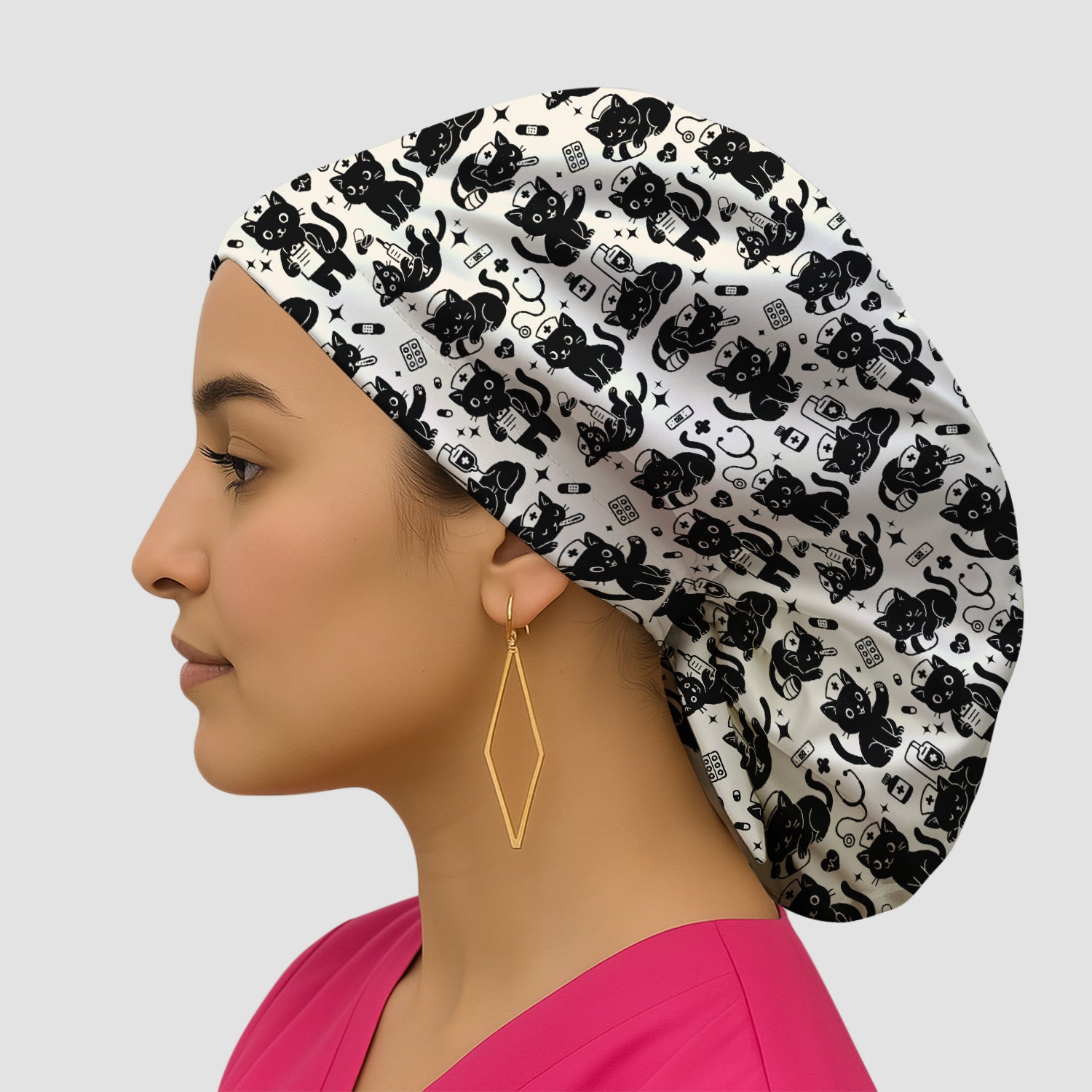 Cute Black Cat Nurse Pattern Scrub Cap, Surgical Caps for Doctors