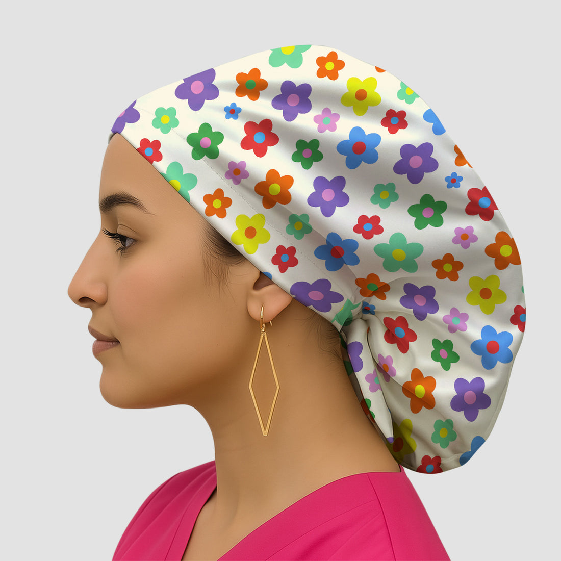 Colorful Retro Flower Pattern Print Scrub Cap, Surgical Caps for Doctors
