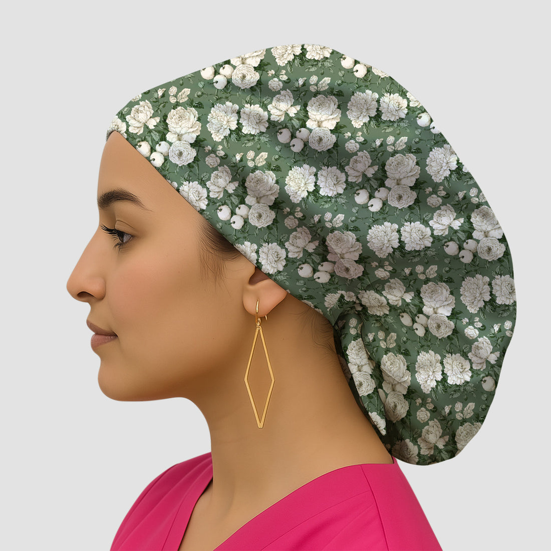 Elegant White Rose Garden Pattern Scrub Cap, Surgical Caps for Doctors