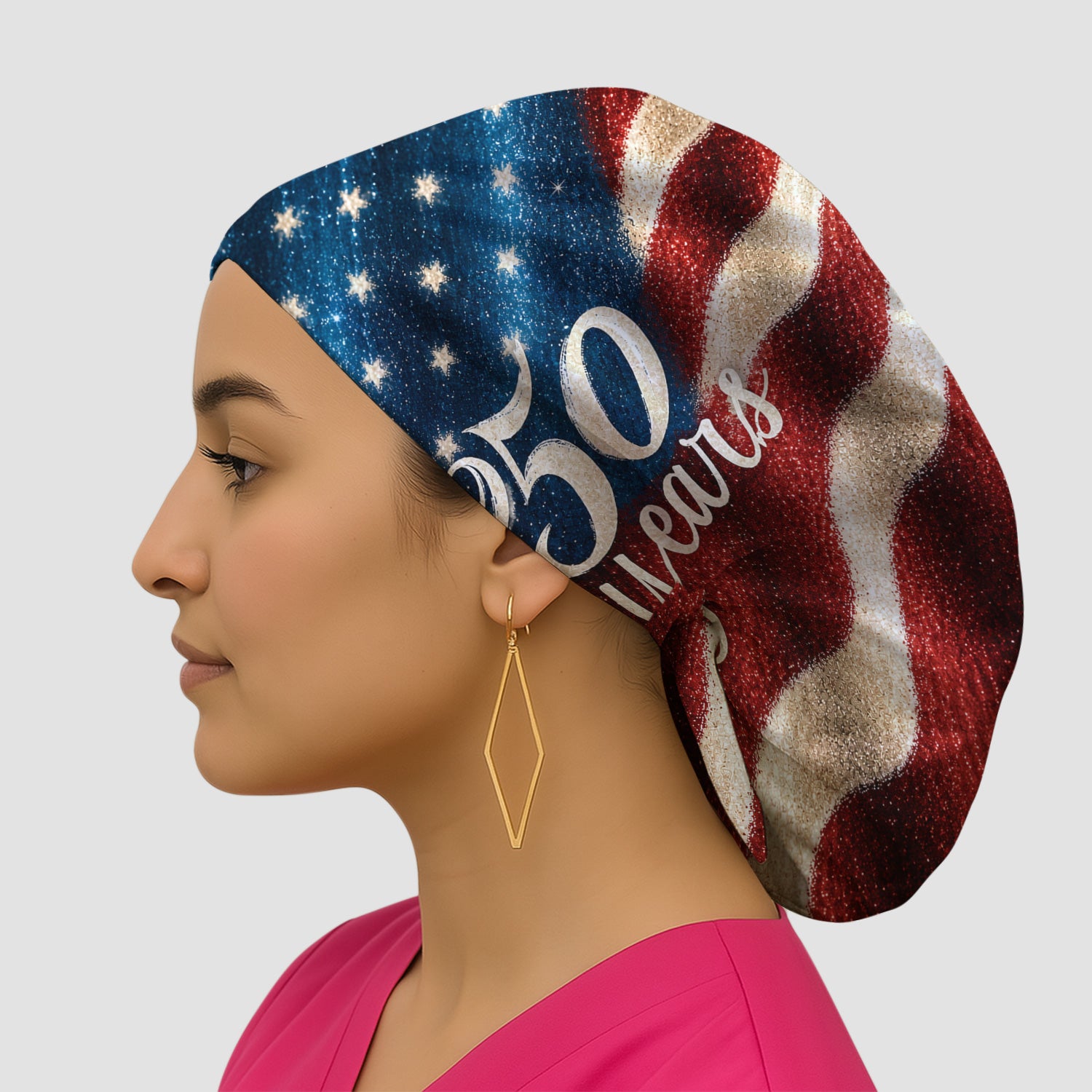 Festive American Flag 250 Years Pattern Scrub Cap, Surgical Caps for Doctors