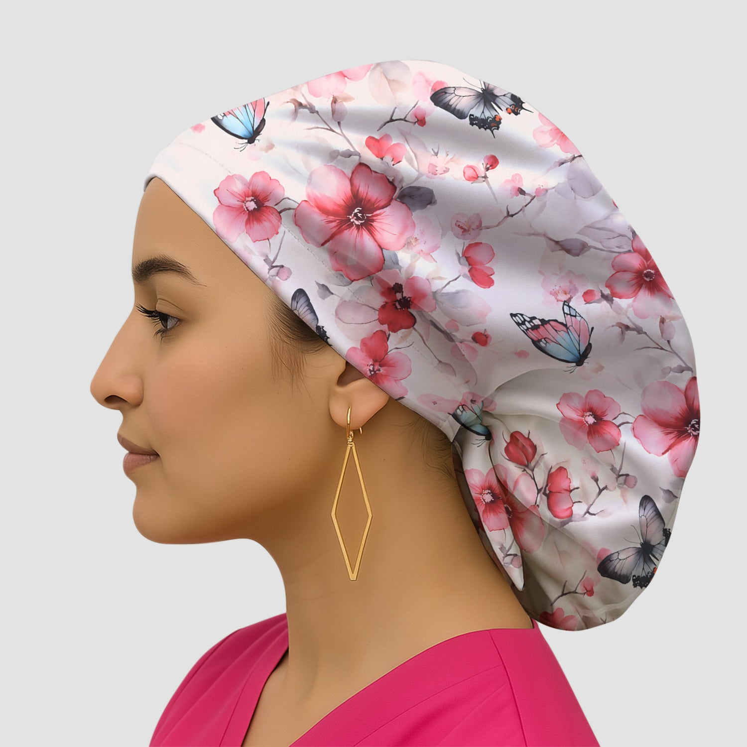 Pink Butterfly Blossom Pattern Scrub Cap, Surgical Caps for Doctors