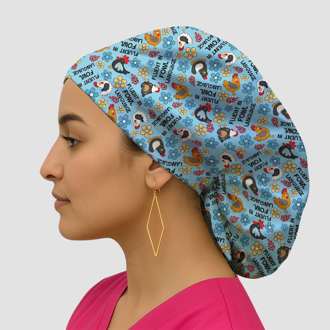 Funny Chicken Fluent in Fowl Language Pattern Cap, Bouffant Scrub Caps for Women
