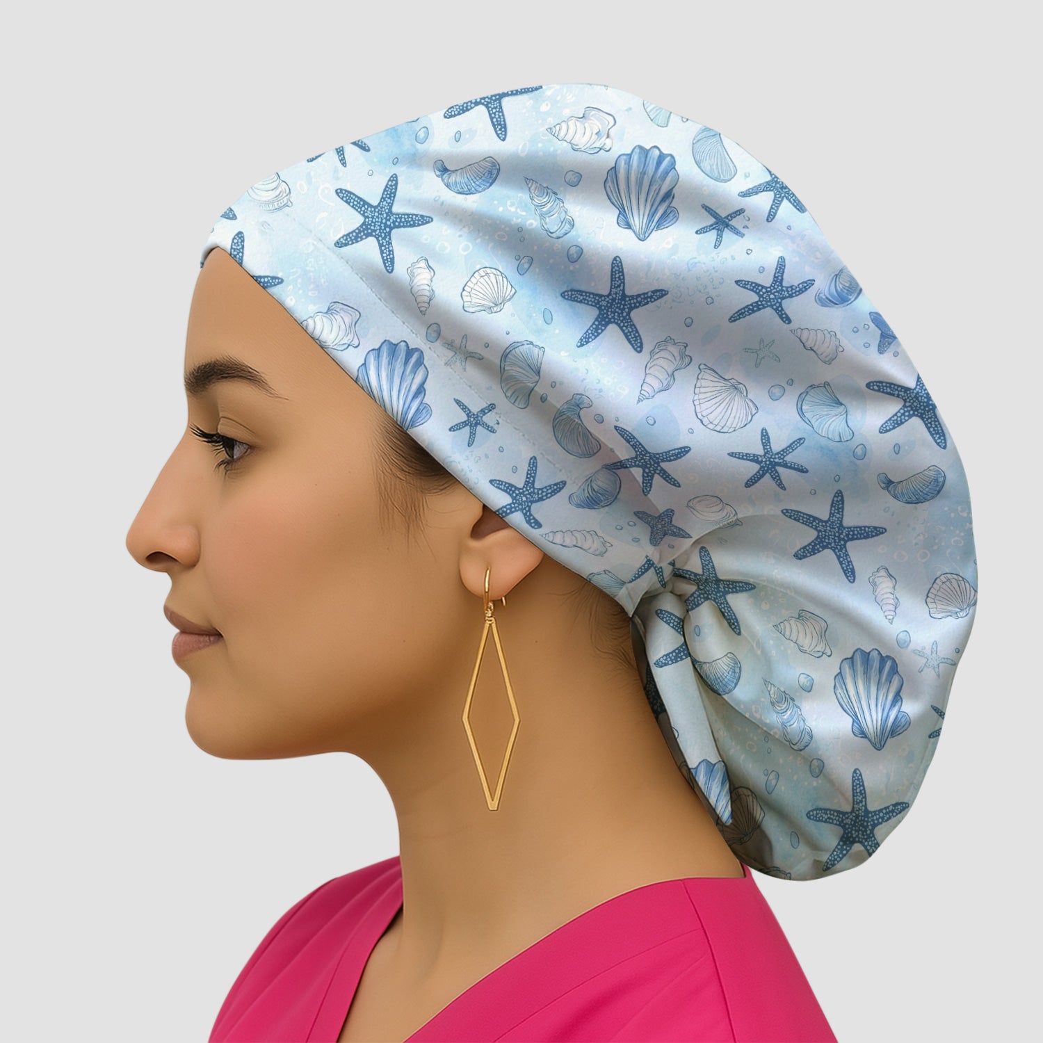 Blue Sea Shells Starfish Pattern Caps, Bouffant Scrub Caps for Women