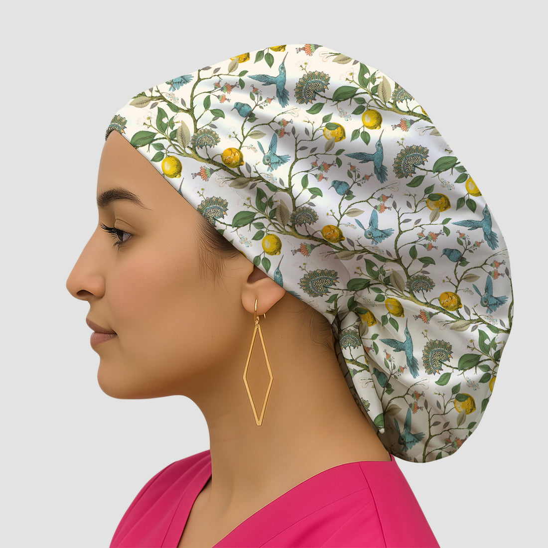 Cute Hummingbird Lemon Floral Pattern Scrub Cap, Surgical Caps for Doctors