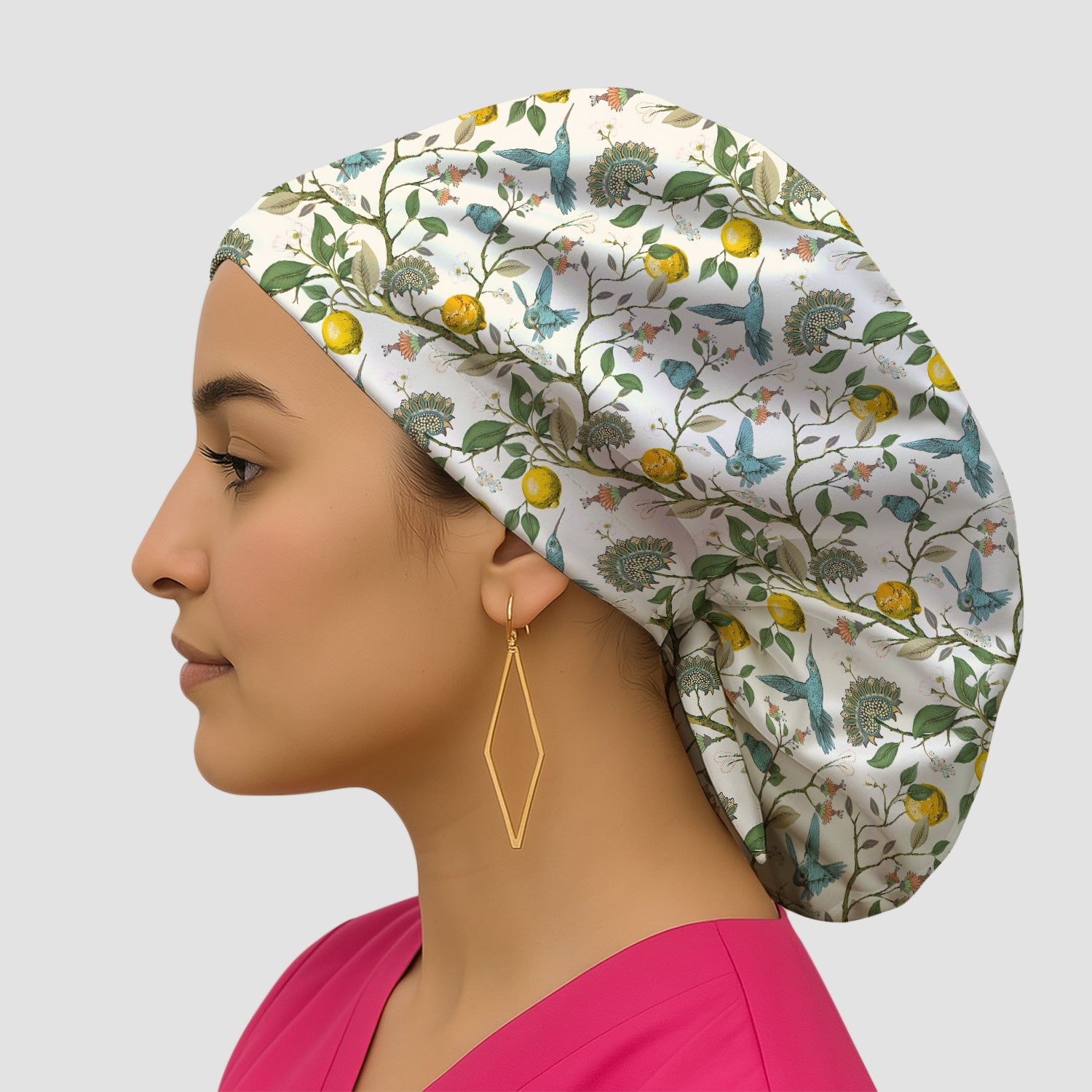 Cute Hummingbird Lemon Floral Pattern Scrub Cap, Surgical Caps for Doctors