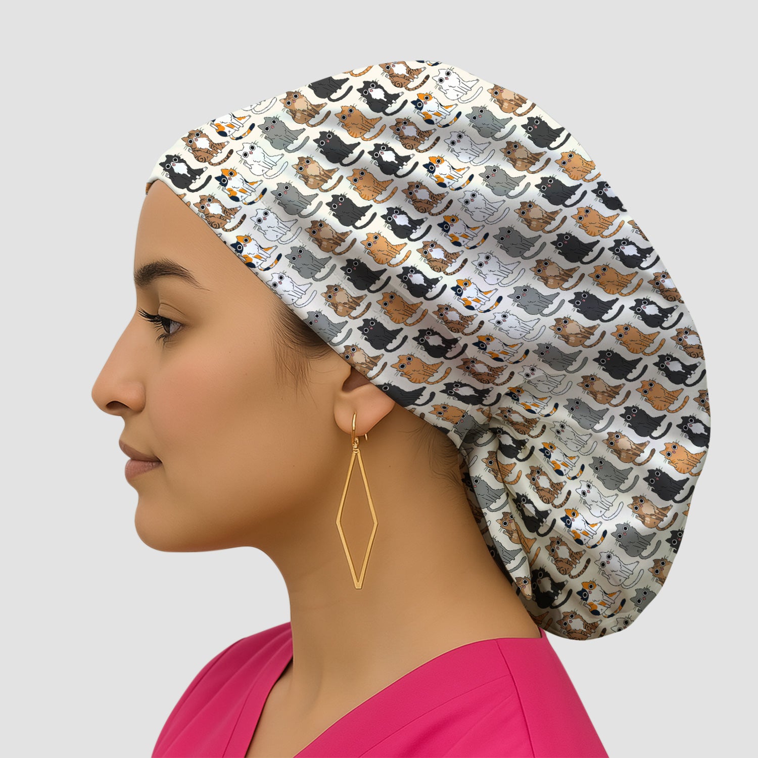 Cute Cartoon Cat Pattern Scrub Cap, Bouffant Scrub Caps for Women