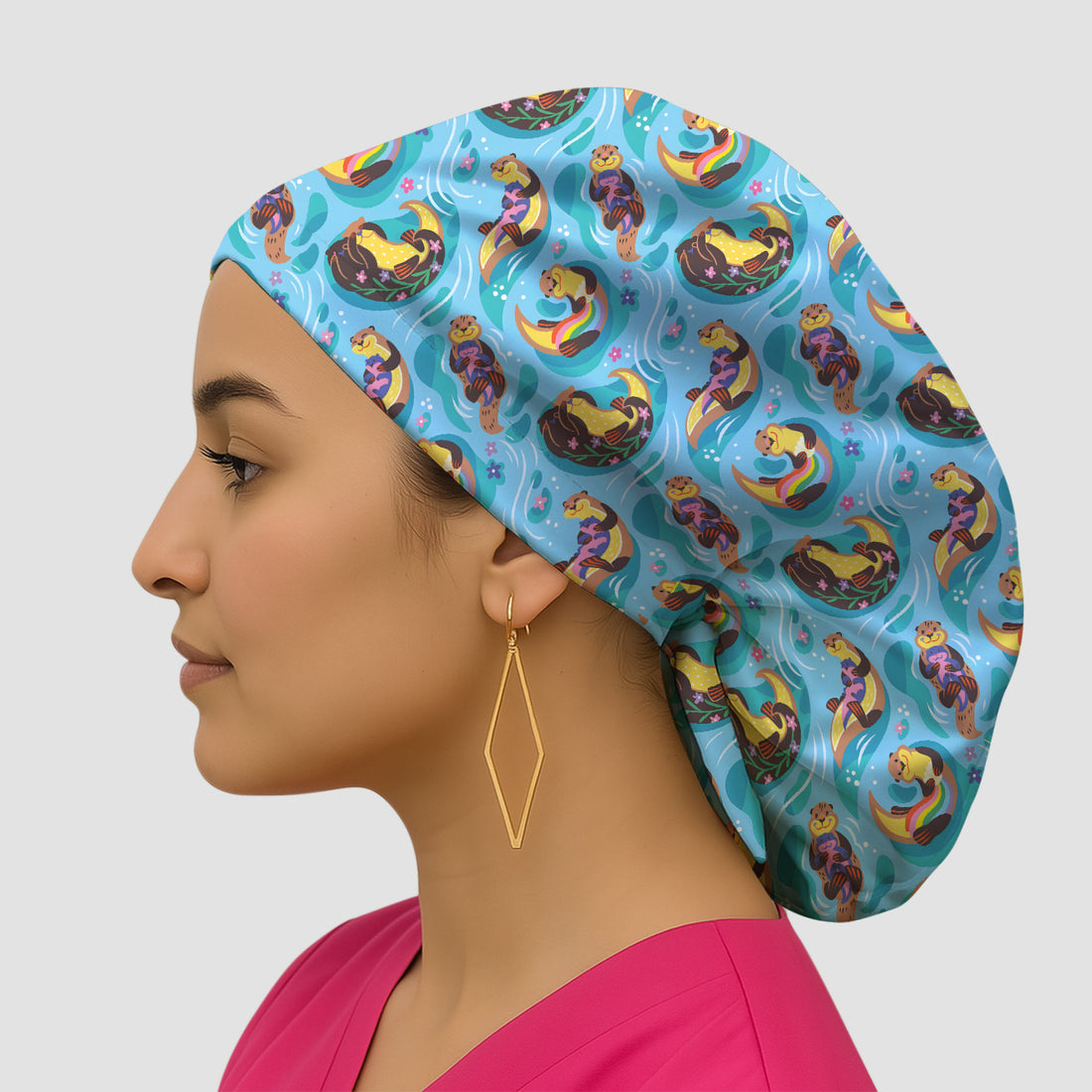 Otter Floating River Rainbow Pattern Nurse Scrub Cap, Surgical Caps for Doctors