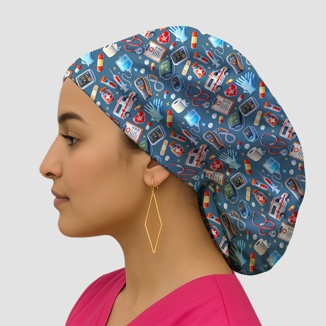 Medical Tools Pattern Ambulance Stethoscope Scrub Cap, Surgical Caps for Doctors