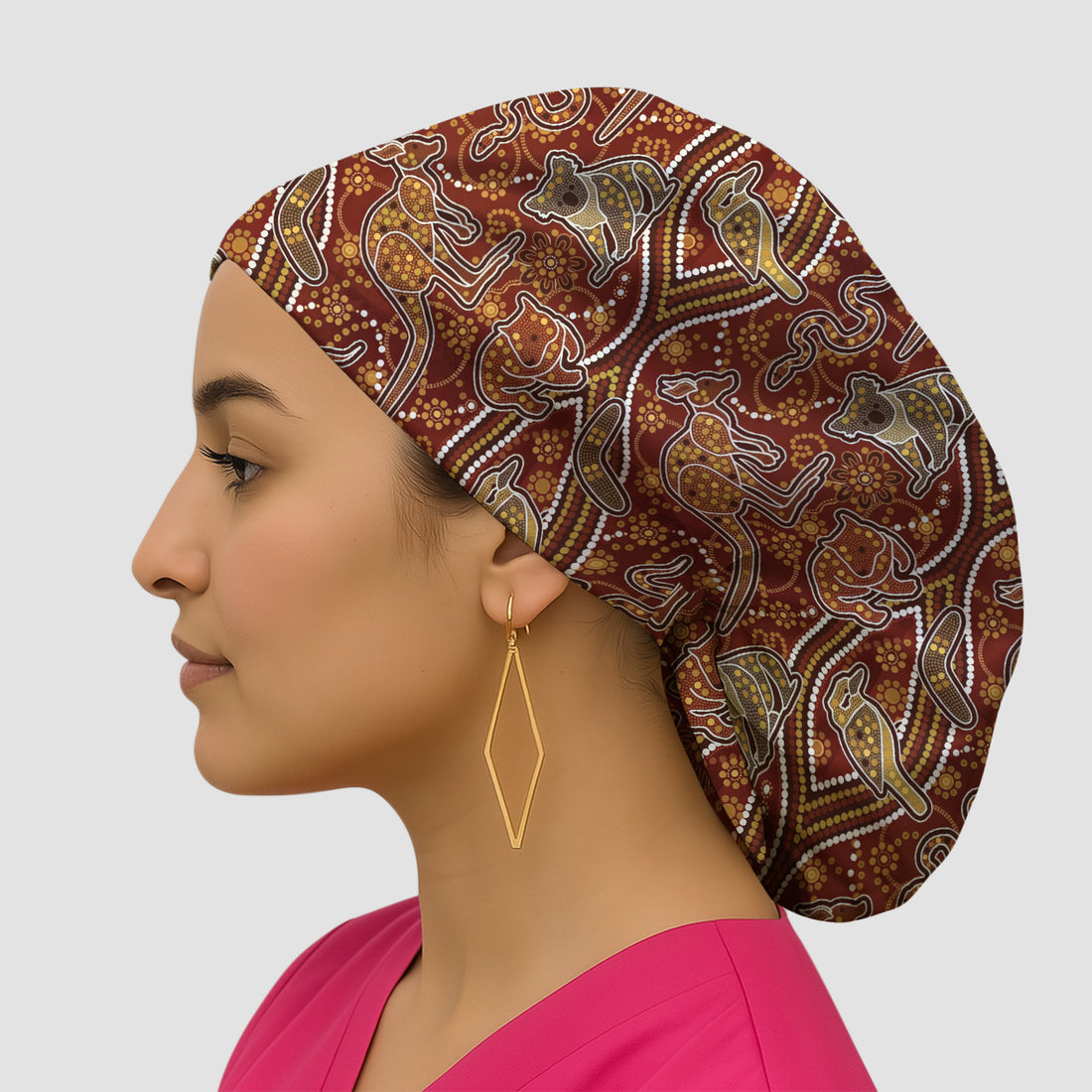 Australian Kangaroo Koala Aboriginal Art Pattern Caps, Bouffant Scrub Caps for Women