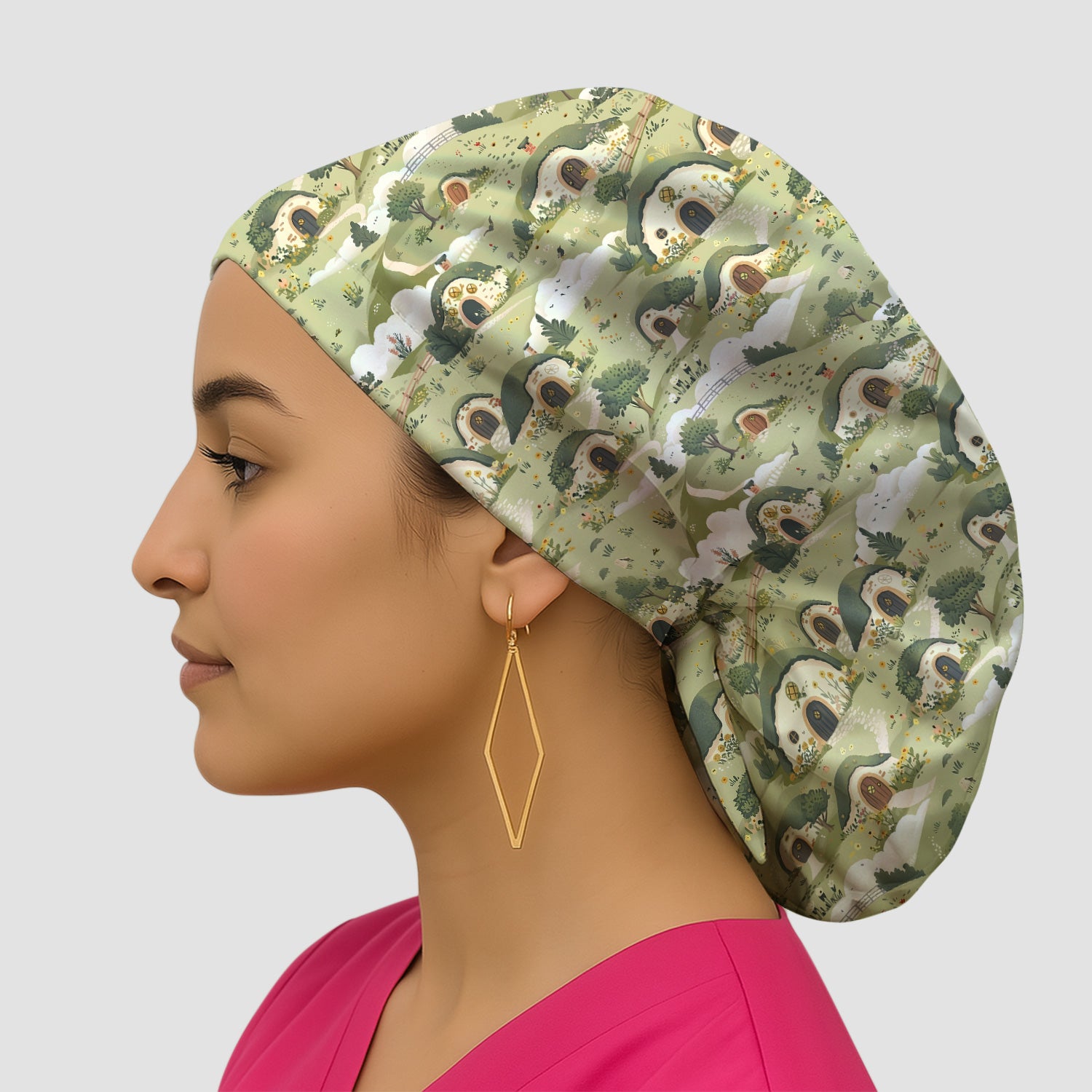 Cozy Hobbit Village Landscape Pattern Nurse Scrub Cap, Surgical Caps for Doctors