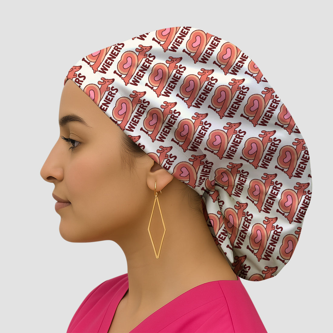 Cute I Love Wieners Dachshund Heart Pattern Scrub Cap, Breathable Fabrics Caps Uniform