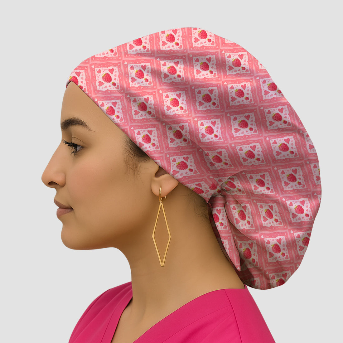 Sweet Red Cherry Gingham Pattern Print Cap, Surgical Caps for Nurses