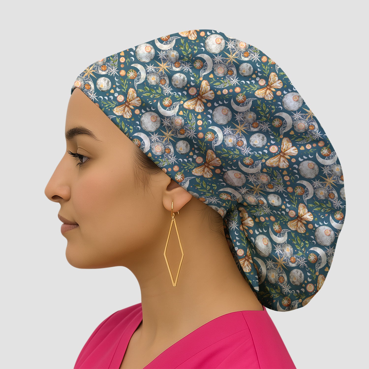 Celestial Butterfly Moonlight Pattern Nurse Scrub Cap, Surgical Caps for Doctors