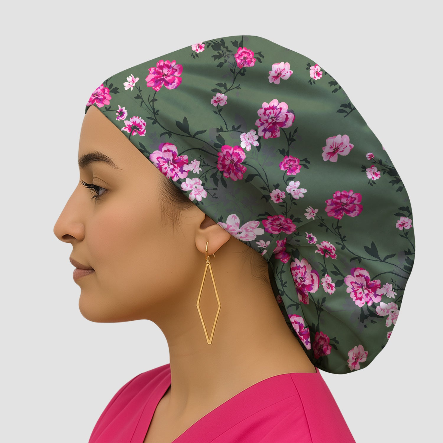 Pink Floral Blossom Pattern Scrub Caps, Breathable Fabrics Caps Uniform