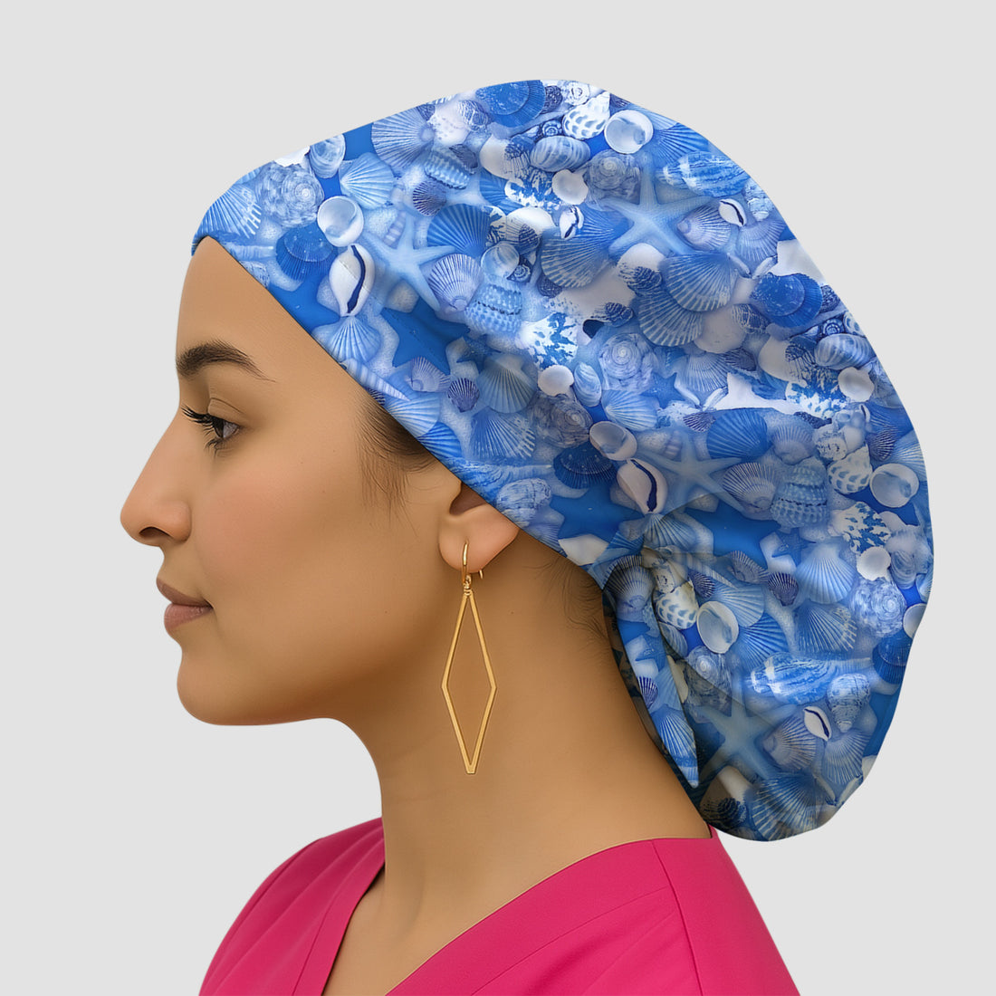 Blue Seashell Starfish Ocean Pattern Scrub Cap, Surgical Caps for Doctors