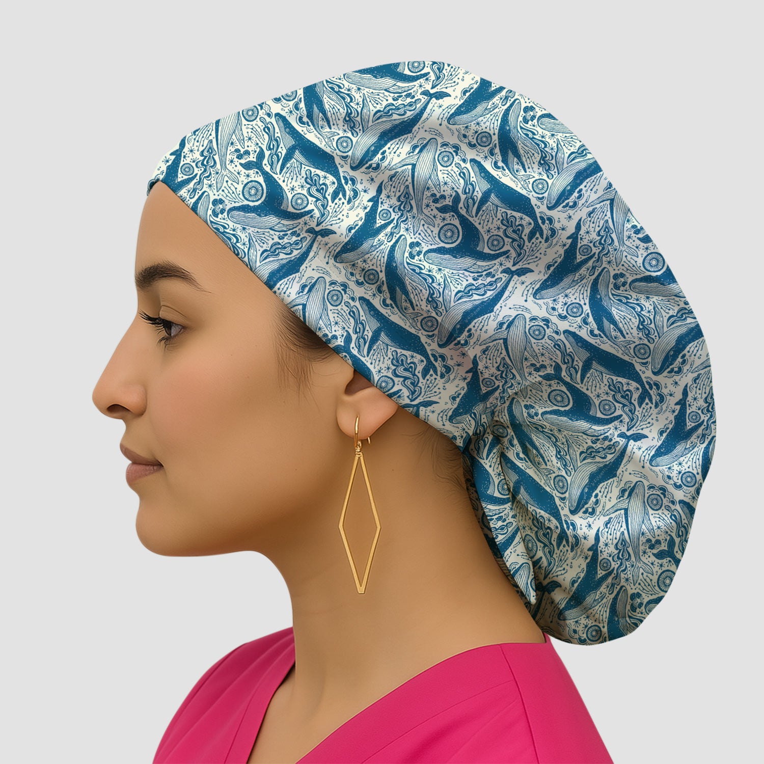 Blue Whale Ocean Pattern Scrub Cap, Breathable Fabrics Caps Uniform