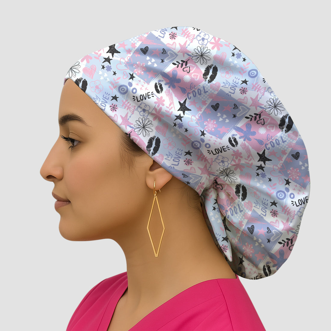 Cute Love Hearts Doodle Print Scrub Cap, Surgical Caps for Doctors