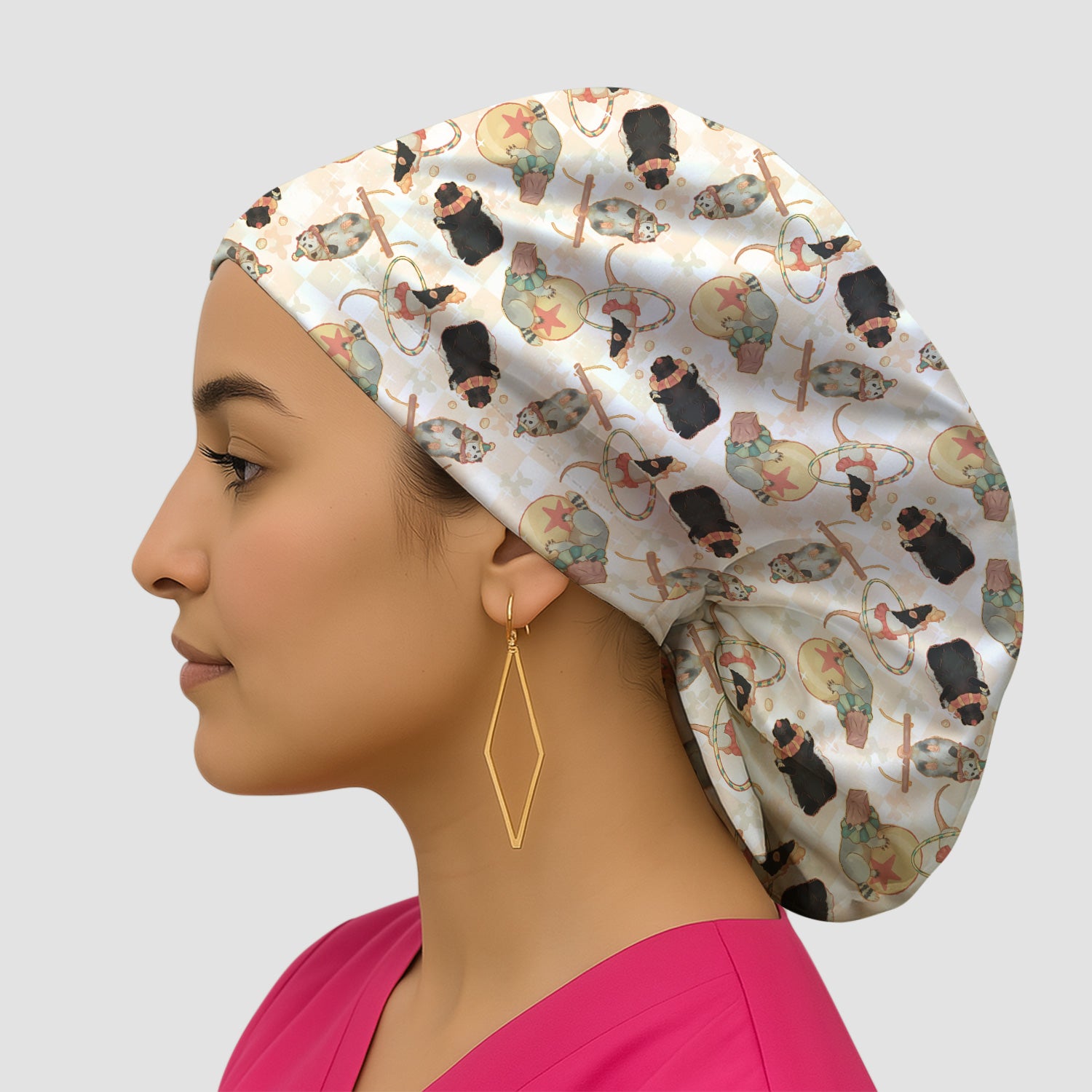 Cute Circus Animal Mouse Acrobat Pattern Nurse Scrub Cap, Surgical Caps for Doctors