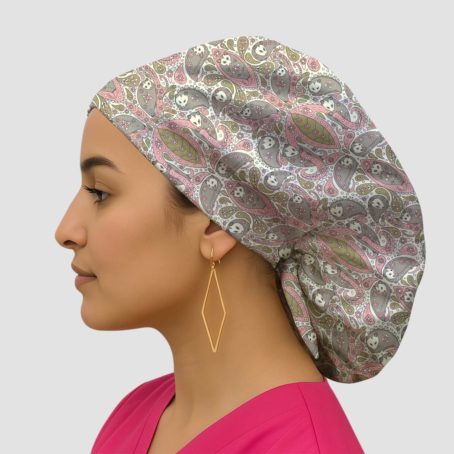 Opossum Paisley Pattern Scrub Cap, Breathable Fabrics Caps Uniform