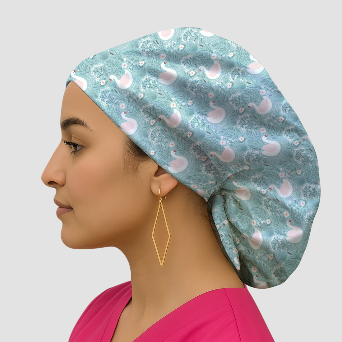 Sweet Swan Waterlily Garden Pattern Scrub Cap, Surgical Caps for Doctors