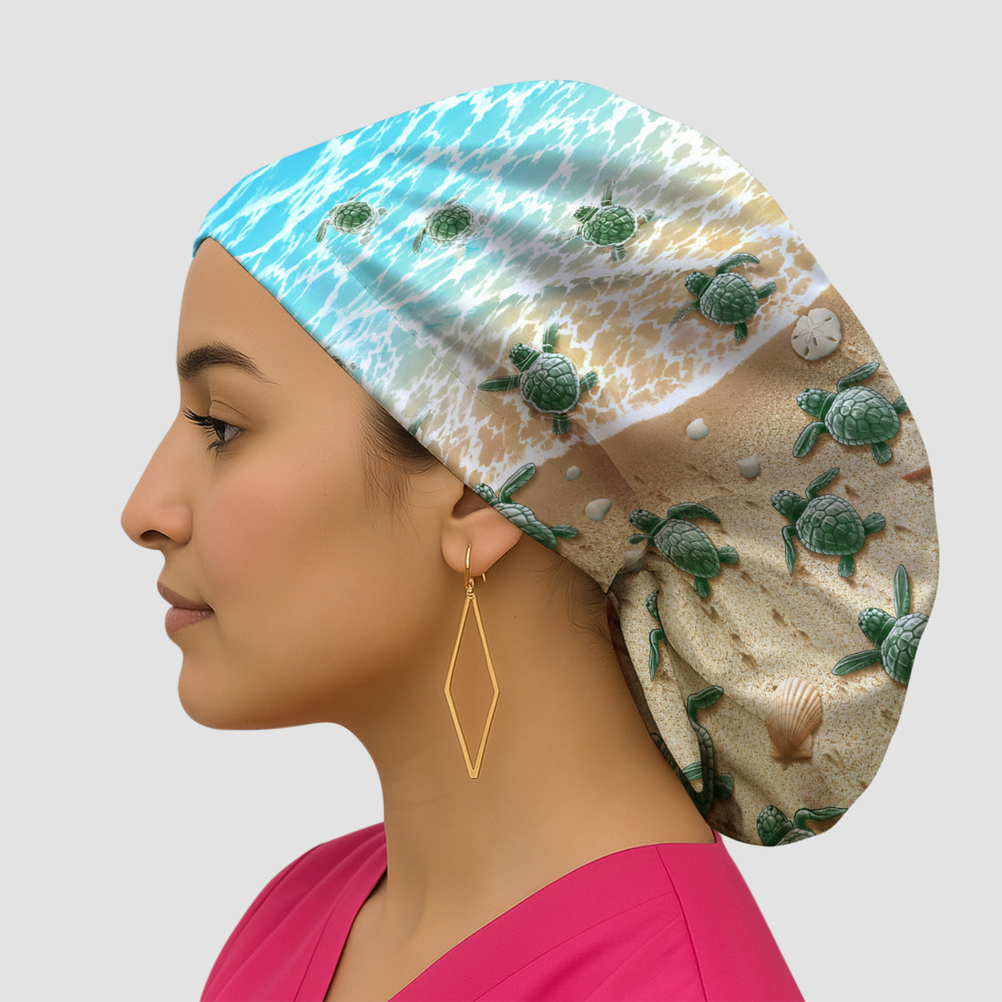 Coastal Sea Turtle Beach Pattern Scrub Cap, Surgical Caps for Doctors