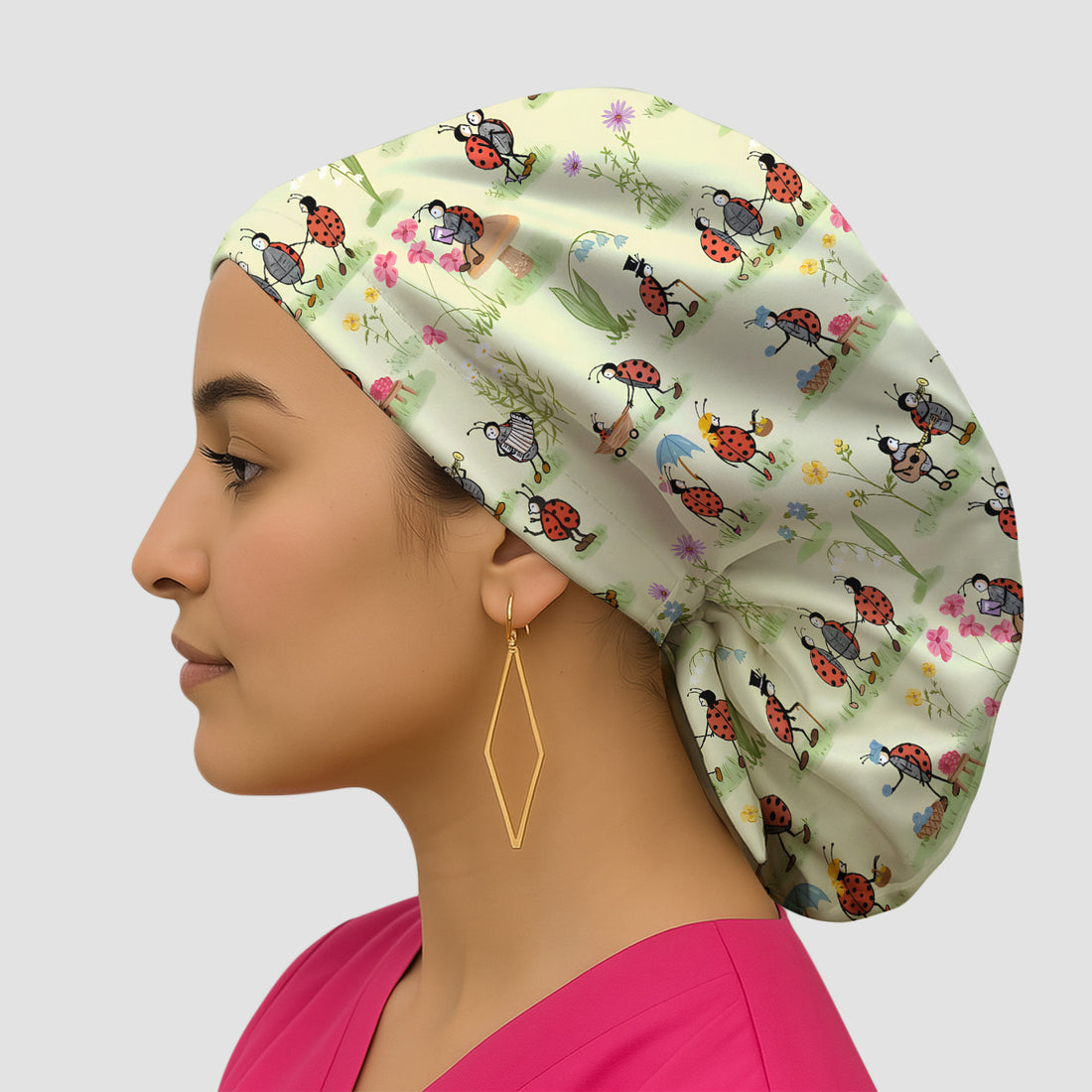Whimsical Ladybug Garden Activity Pattern Scrub Cap, Breathable Fabrics Caps Uniform