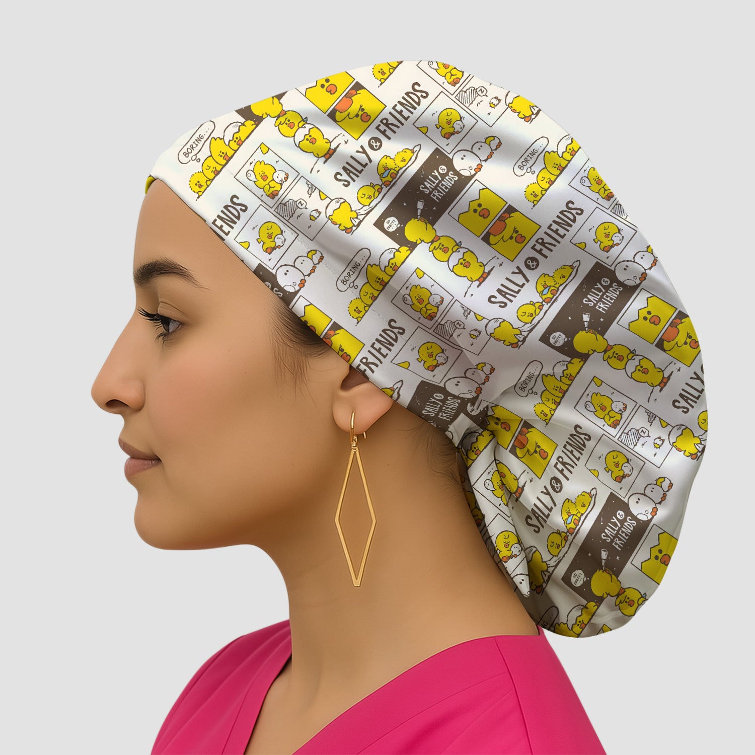 Cute Cartoon Chick Comic Pattern Scrub Cap, Bouffant Scrub Caps for Women