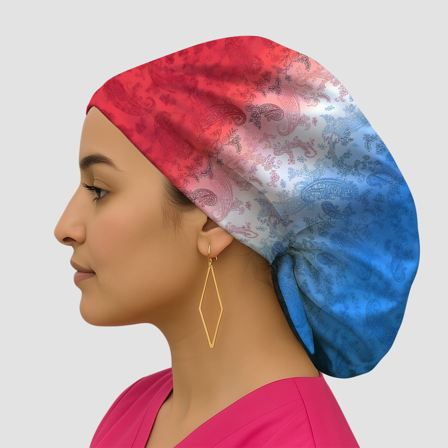 Red Blue Paisley Ombre Pattern Scrub Cap, Surgical Caps for Doctors