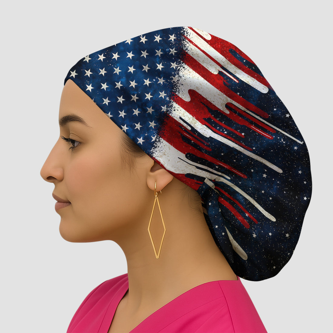 Festive Patriotic Dripping Flag Pattern Scrub Cap, Surgical Caps for Doctors