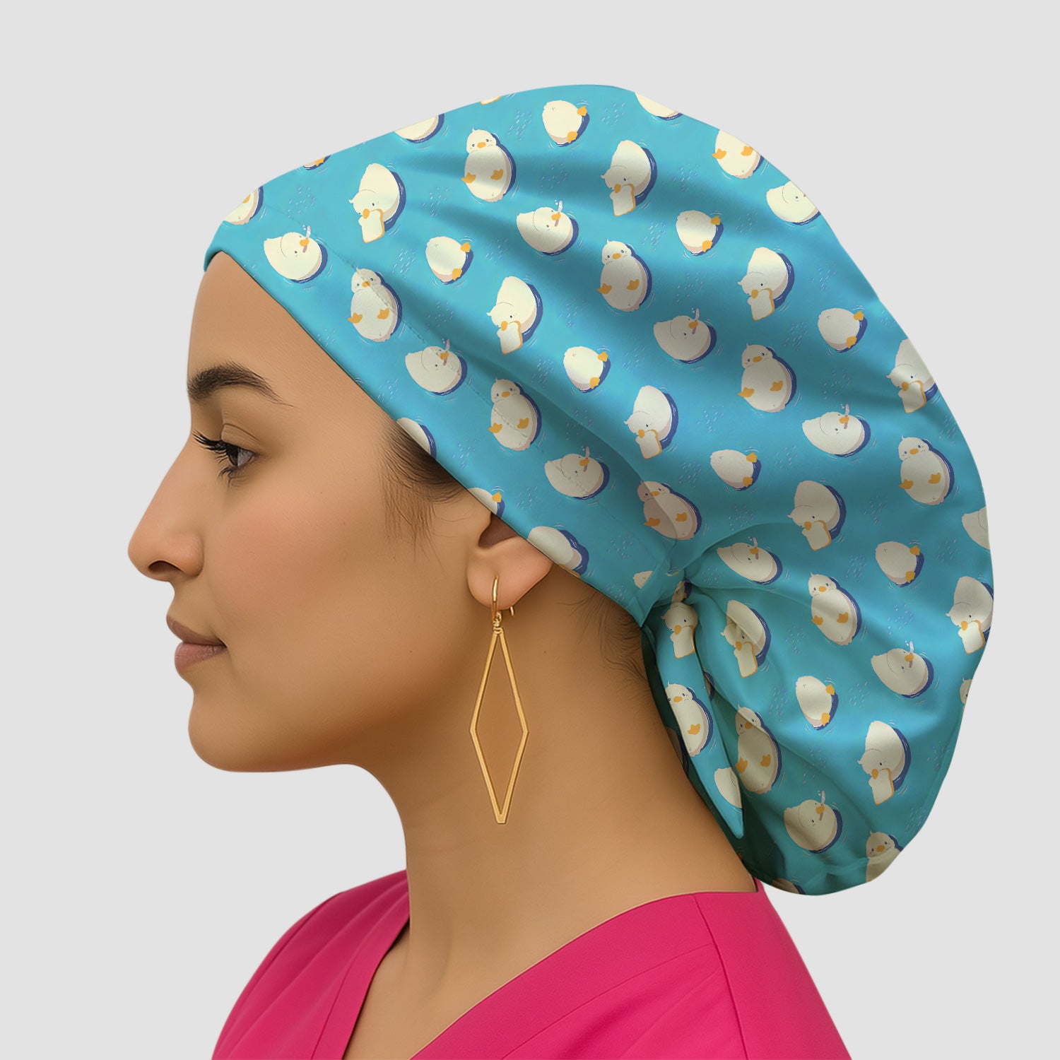 Cute Blue Duck Pond Pattern Scrub Cap, Breathable Fabrics Caps Uniform