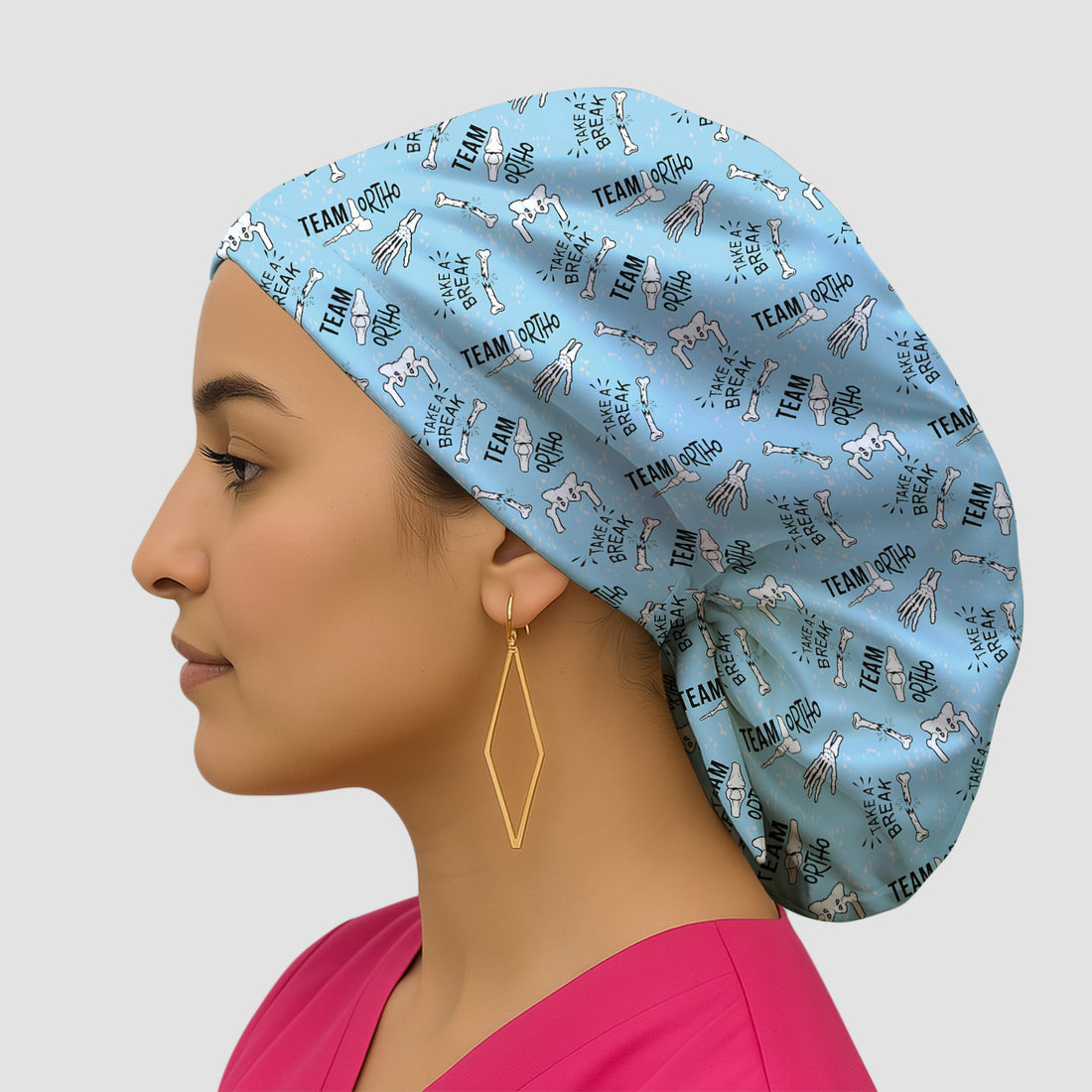 Team Ortho Bone Joint Print Cap, Bouffant Scrub Caps for Women