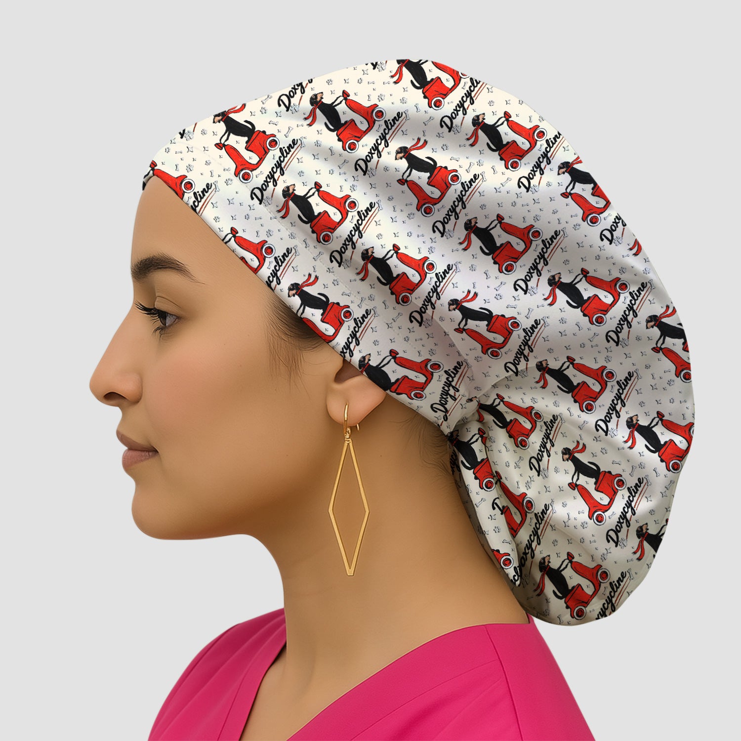 Funny Dachshund Riding Scooter Doxycycline Print Cap, Surgical Caps for Doctors
