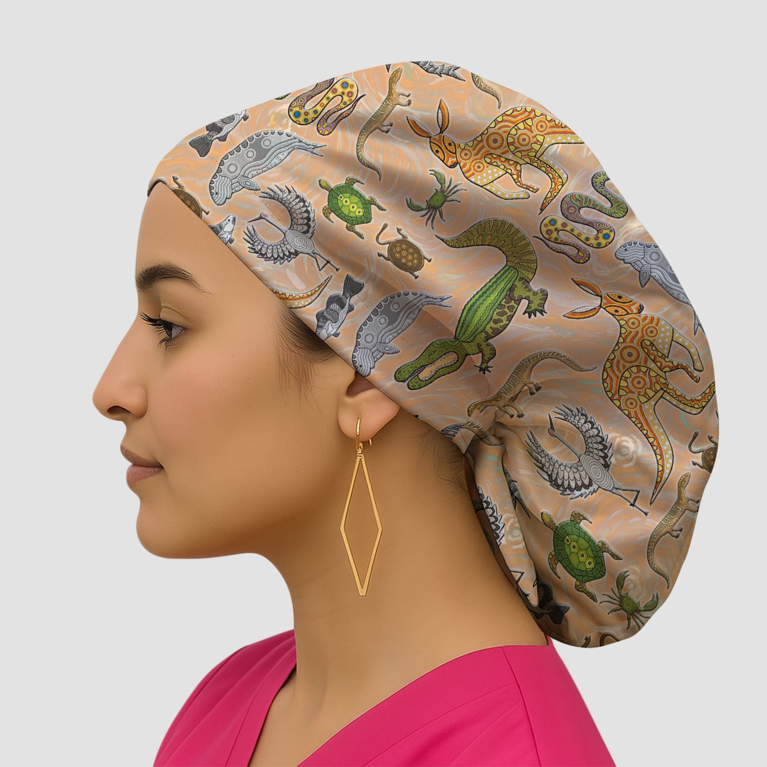 Crocodile Turtle Snake Animal Print Scrub Cap, Bouffant Surgical Caps