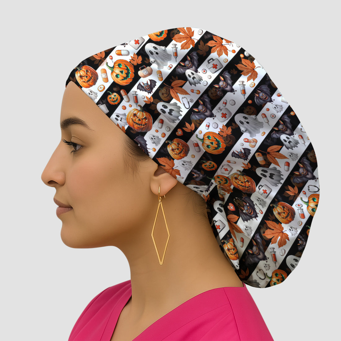 Halloween Ghost And Medical Icons Scrub Cap, Surgical Caps for Doctors
