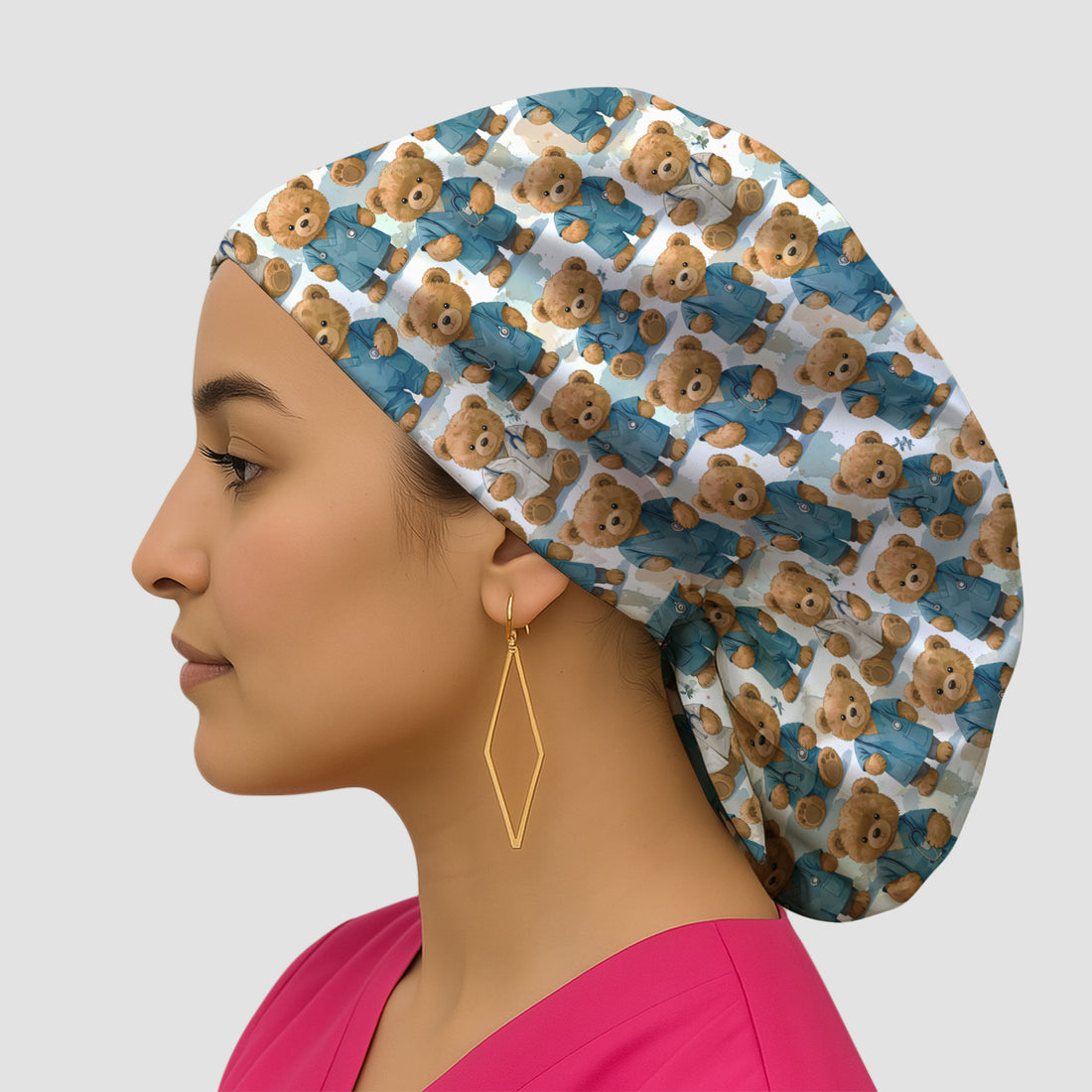 Teddy Bear Doctor Character Pattern Scrub Cap, Surgical Caps for Doctors