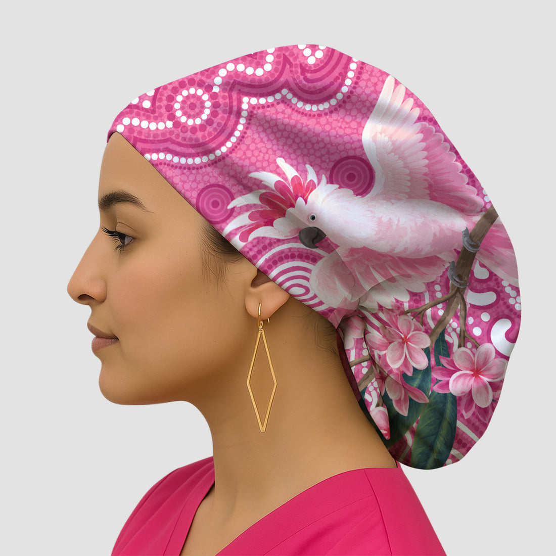 Pink Cockatoo Floral Dot Pattern Scrub Cap, Surgical Caps for Doctors