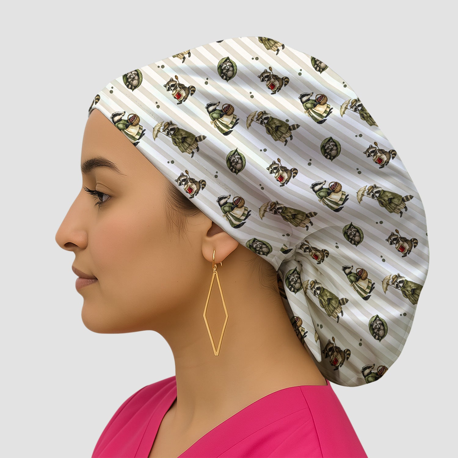 Cute Woodland Raccoon Print Scrub Cap, Surgical Caps for Doctors