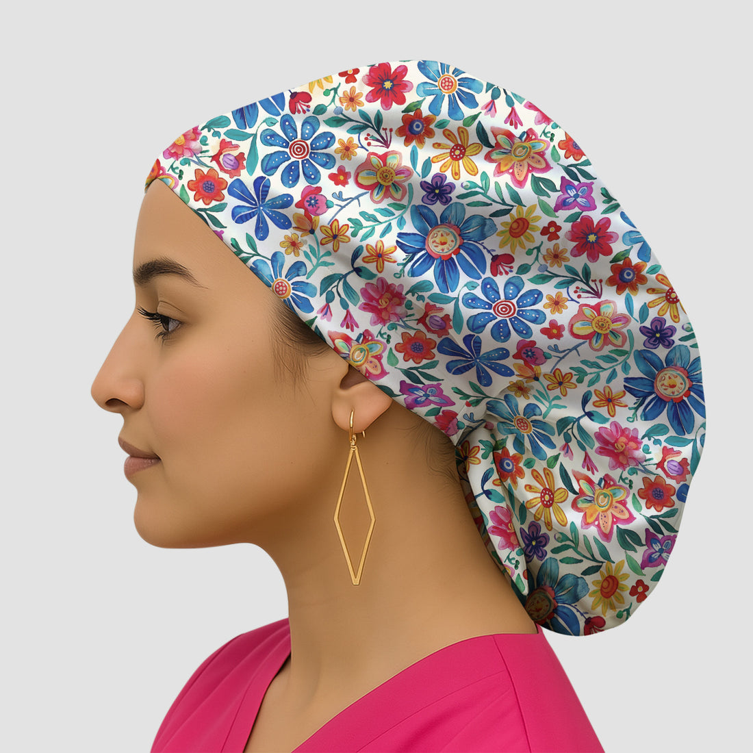 Colorful Folk Floral Print Scrub Cap, Surgical Caps for Doctors