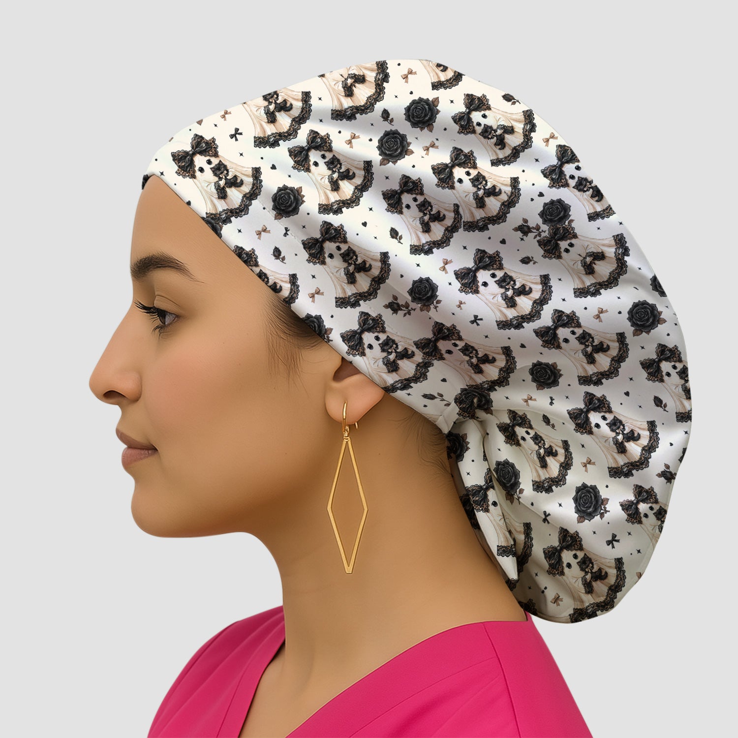 Halloween Ghost Black Cat Pattern Scrub Cap, Surgical Caps for Doctors