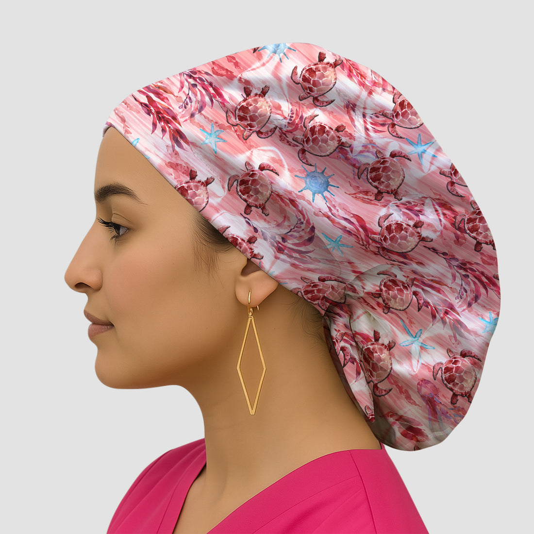 Pink Sea Turtle Ocean Pattern Scrub Cap, Surgical Caps for Doctors