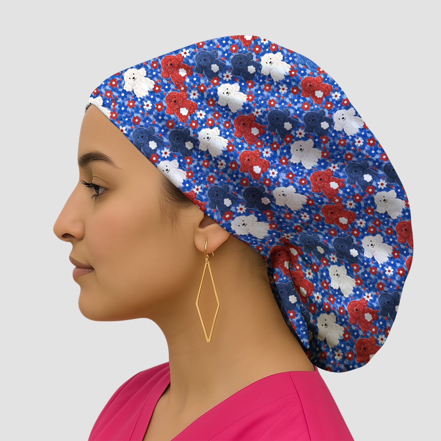 Cute Poodle Floral Garden Print Scrub Cap, Surgical Caps for Doctors